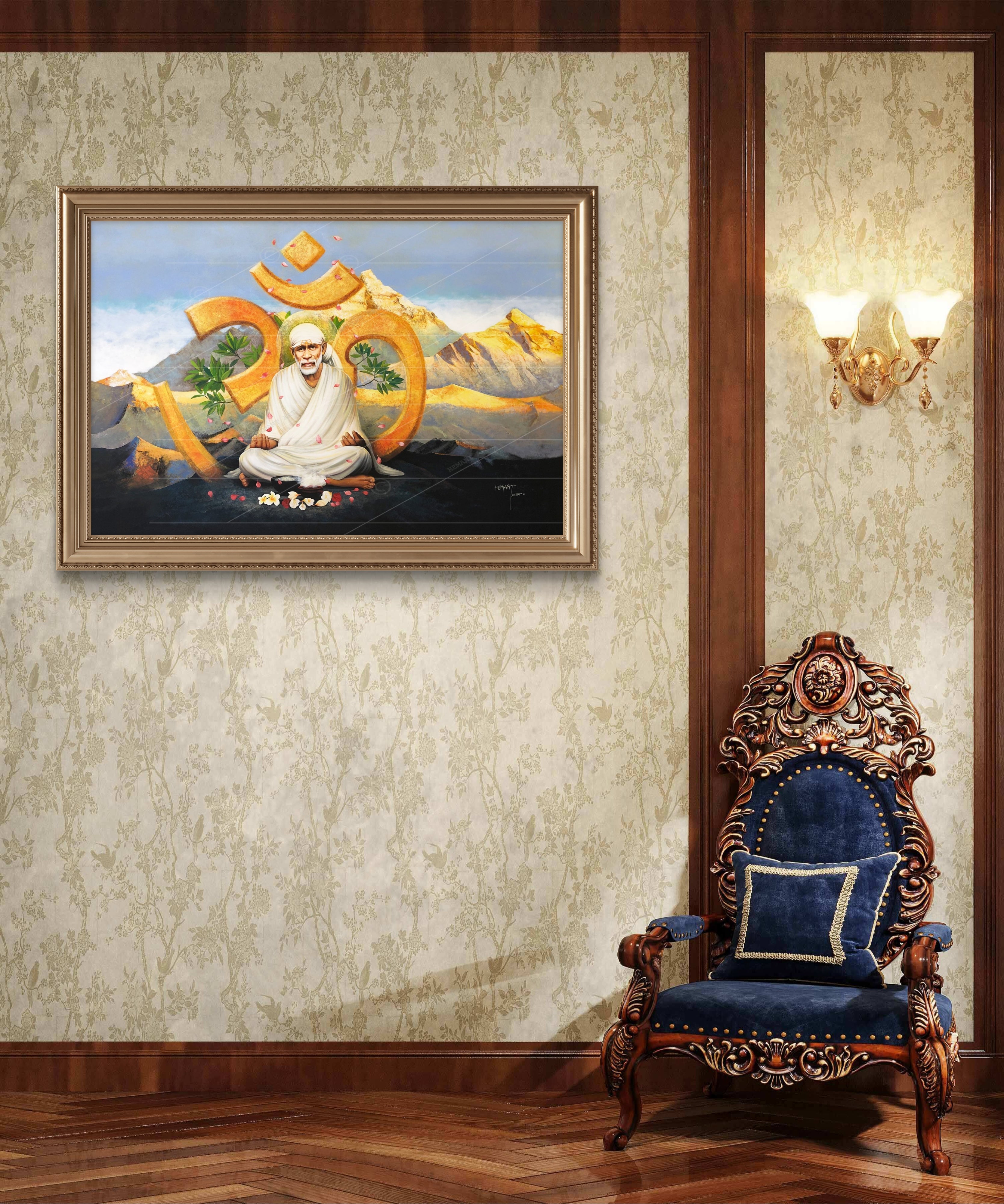 🖼️ Hemant Art Shirdi Sai Baba Meditation Photo Frame Canvas Painting/Canvas Wall Art – Spiritual Home Decor for Puja Room & Meditation Space Success Active